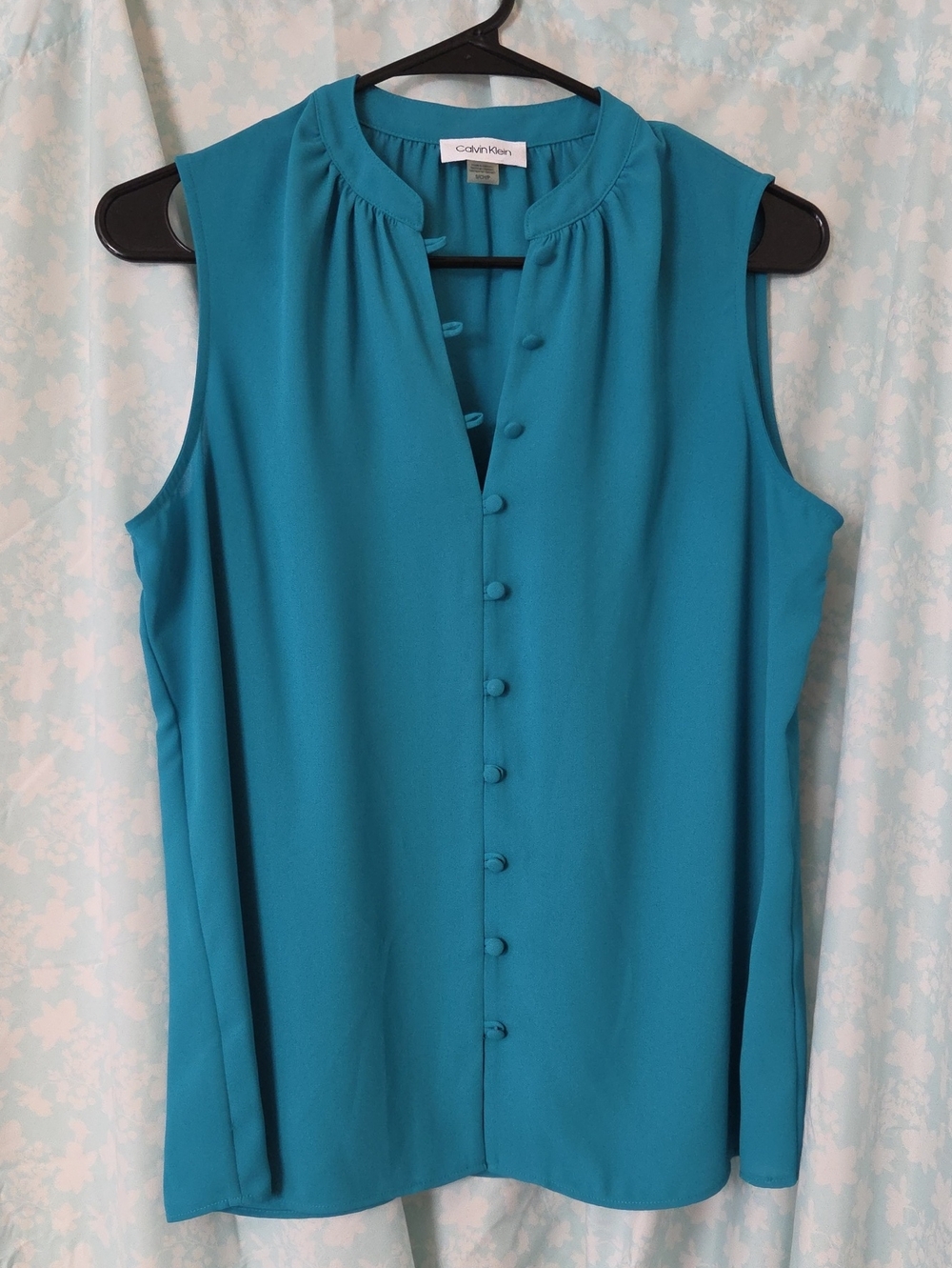 Calvin Klein Teal Button-Front Sleeveless Top